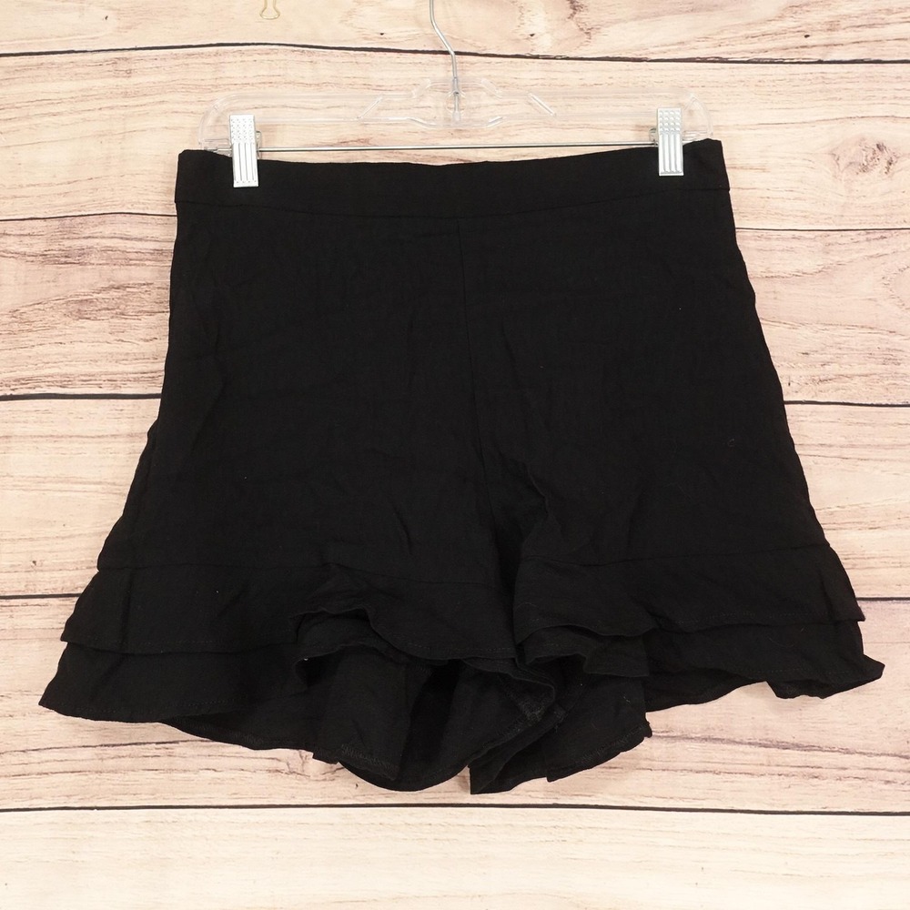 Express Shortie High Rise Hot Pants Womens Size S Black Ruffle 29 Waist 3 Inseam